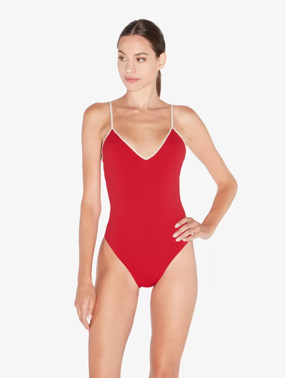 La Perla Bañador Con Escote De Pico Y Monograma Rojo Clearance