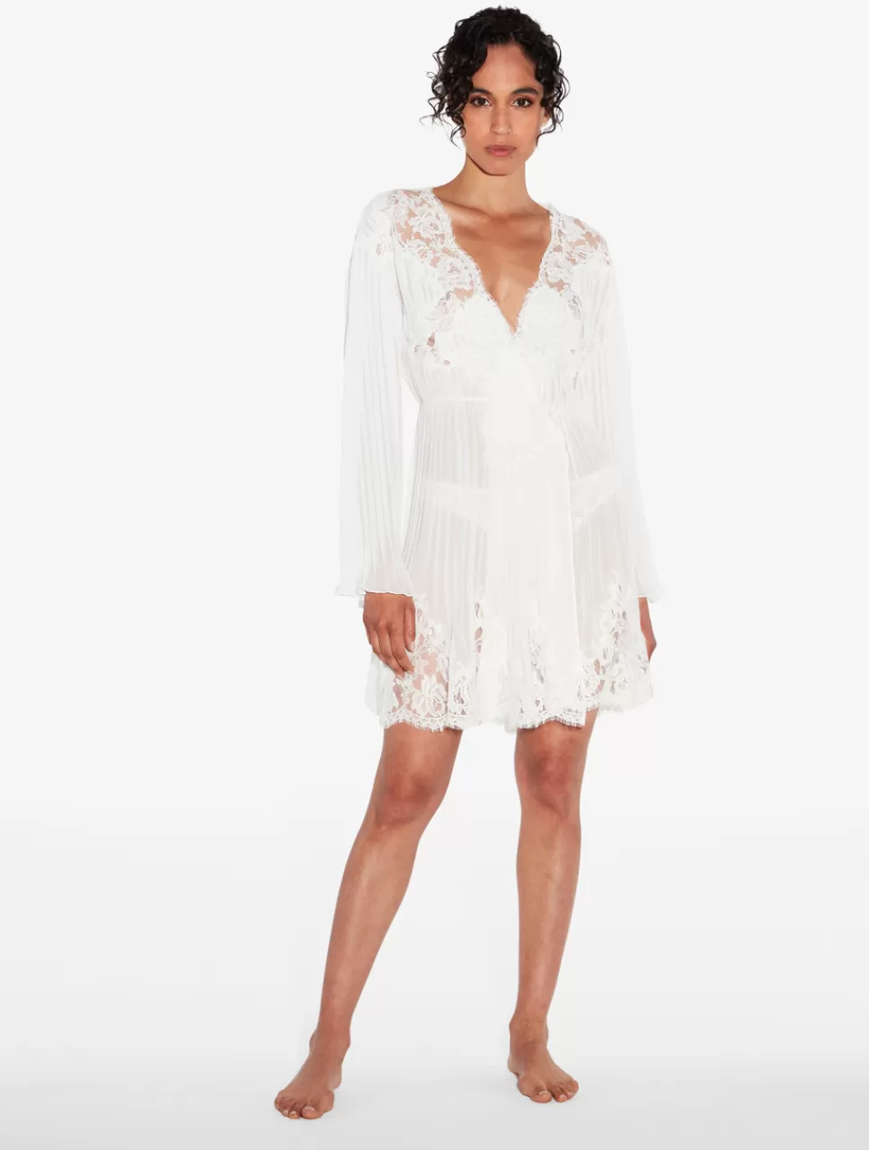 La Perla Bata Corta De Color Roto Con Encaje Leavers De Algodón Blanco Discount