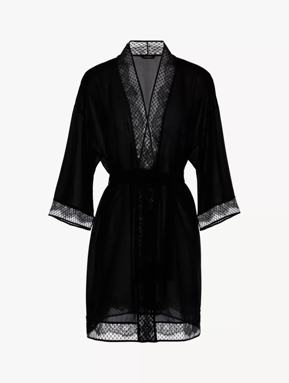 La Perla Bata Corta De Seda Con Encaje Leavers Negro Sale