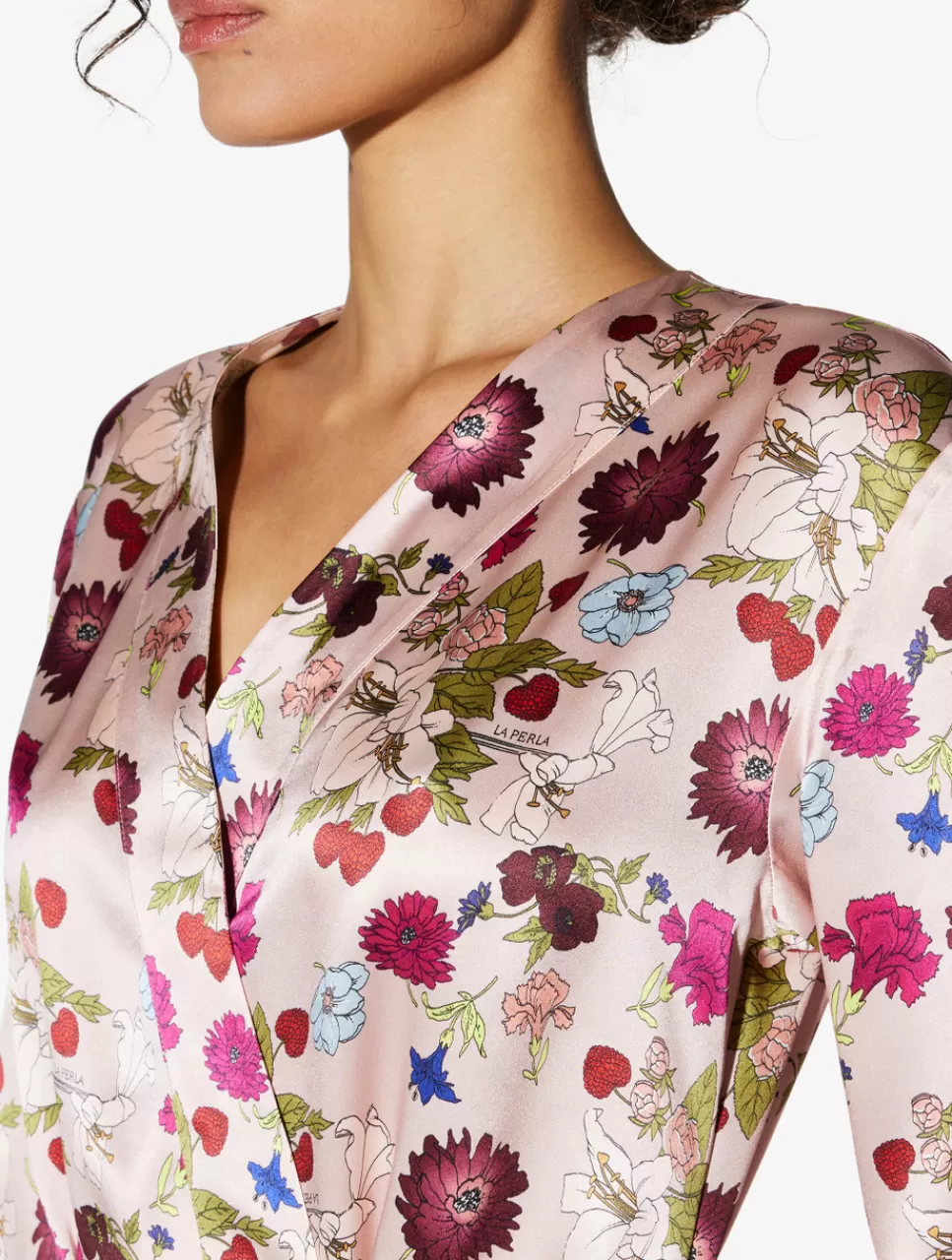 La Perla Bata Corta De Seda Con Estampado De Flores Estampadodeflores Outlet