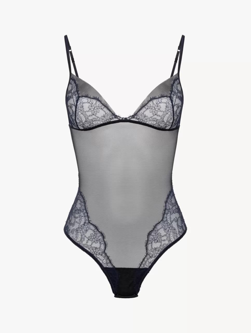 La Perla Body De Color Acero Y Negro Con Encaje Leavers Azul Sale