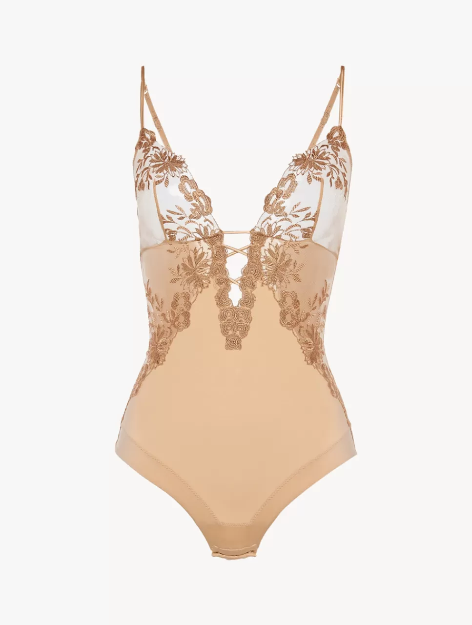 La Perla Body De Lycra Con Tul Bordado Beige Nude Cheap