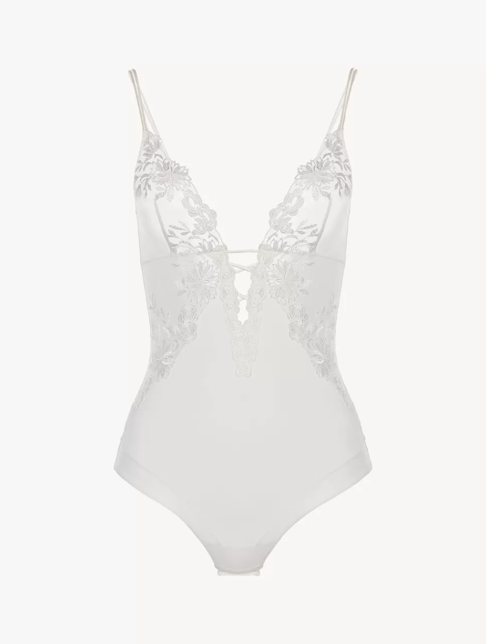 La Perla Body De Lycra Con Tul Bordado Blanquecino White Best Sale