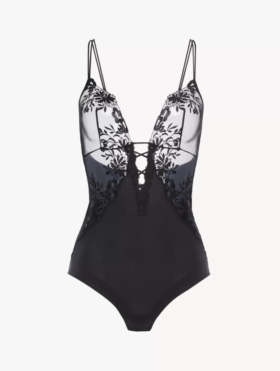 La Perla Body De Lycra Con Tul Bordado Negro Black Cheap