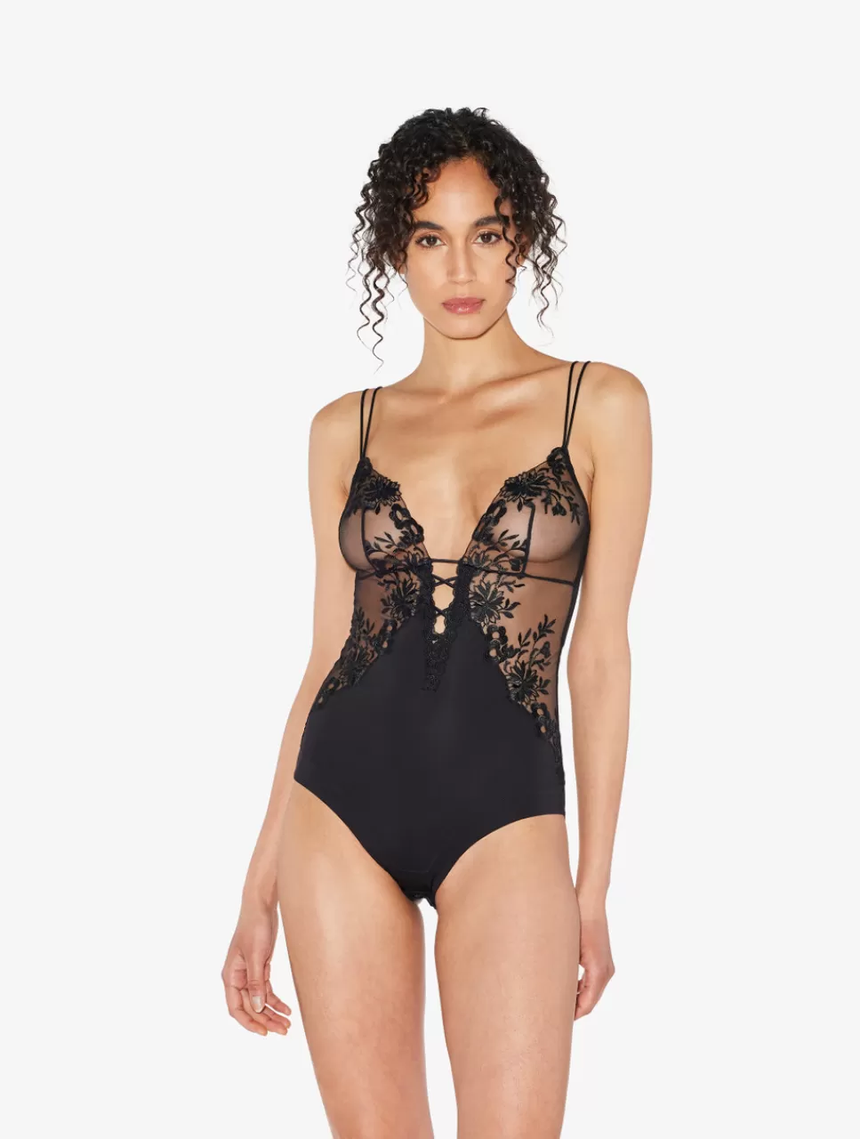 La Perla Body De Lycra Con Tul Bordado Negro Black Cheap