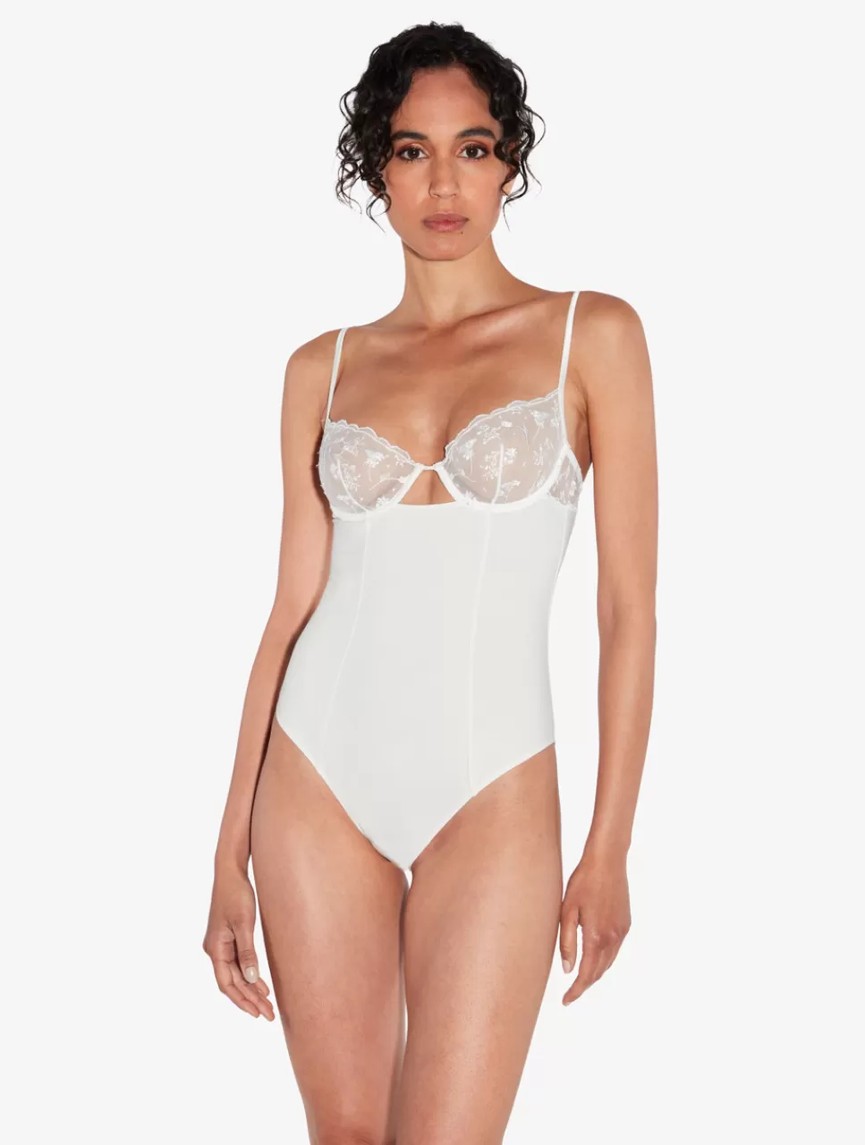 La Perla Body Hueso Con Tul Bordado Blanco Hot