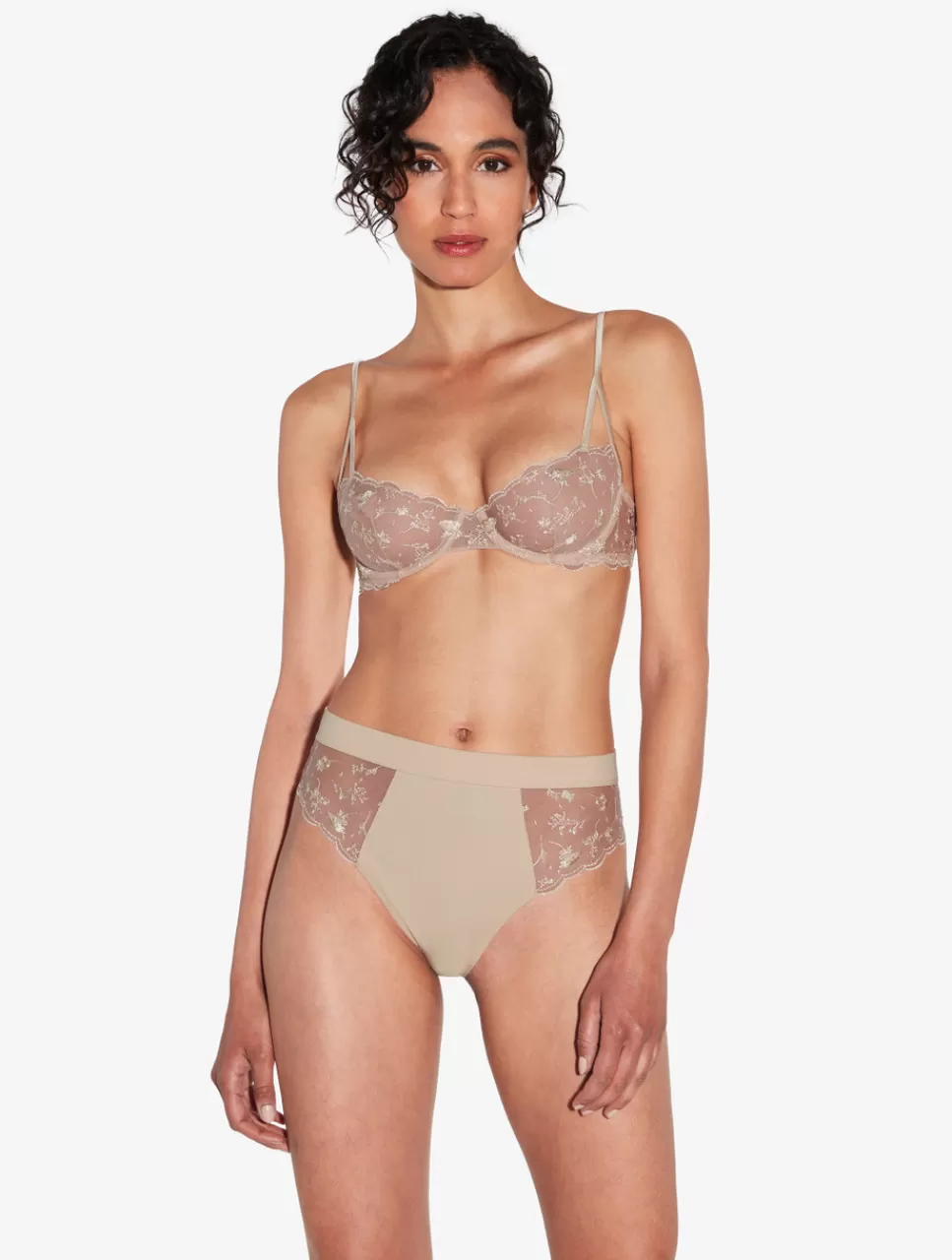 La Perla Braga Alta Halo Y Ivory Nude Con Tul Bordado Beige Hot