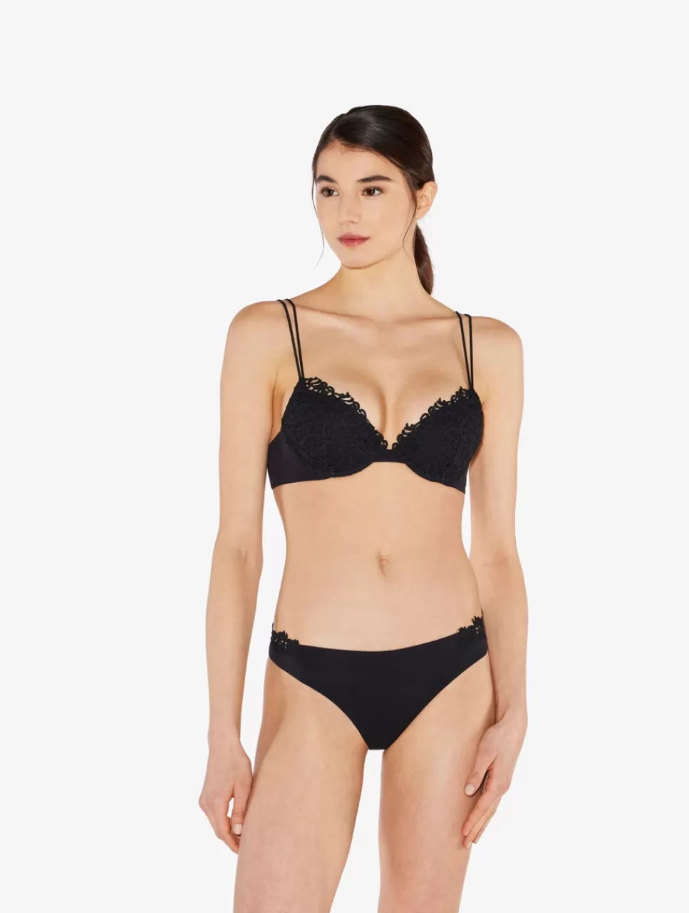 La Perla Braguita Brasileña En Lycra Negra Con Macramé Black Shop