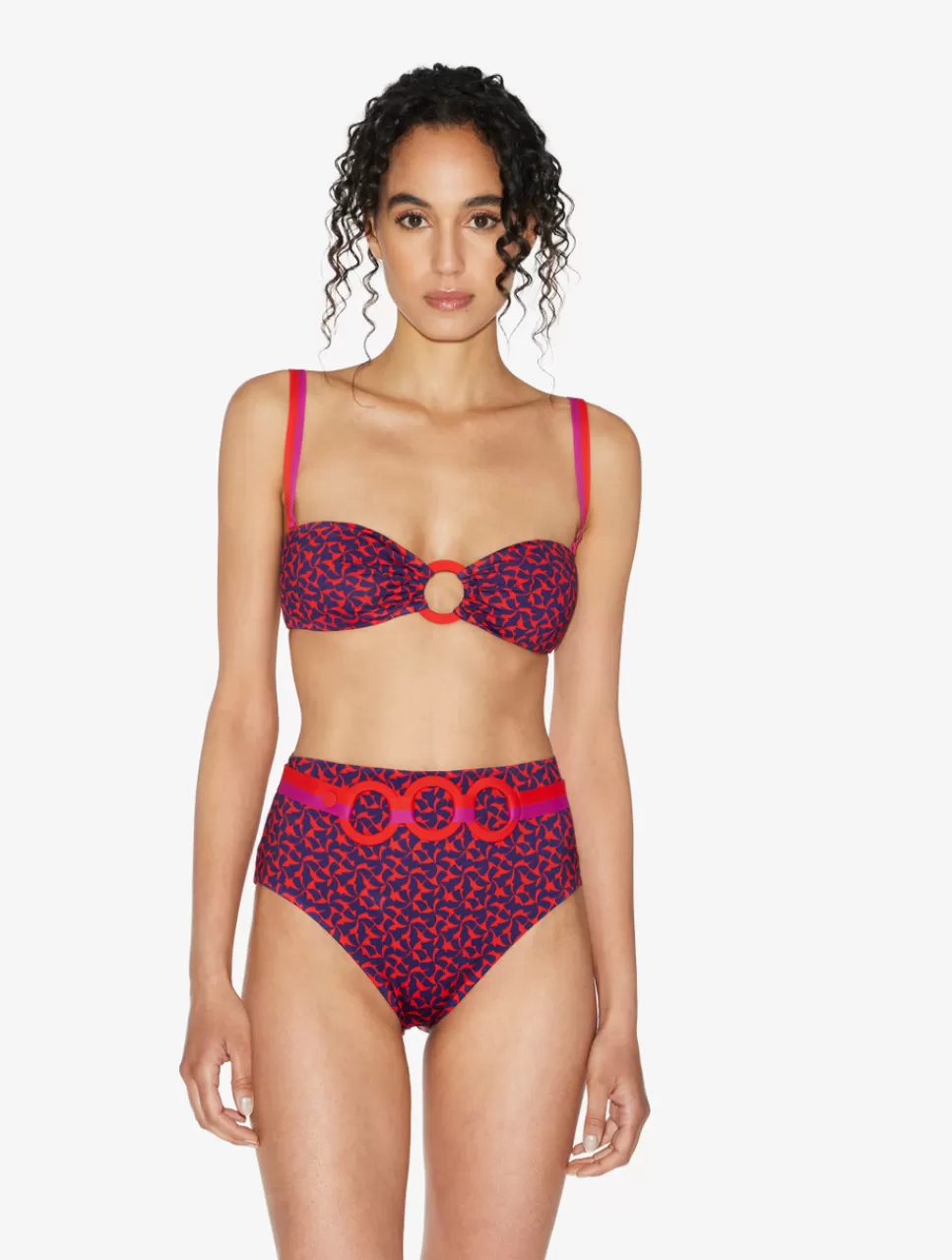 La Perla Braguita De Bikini De Cintura Alta Con Cinturón De Color Rojo Y Azul Rojoyazul Shop