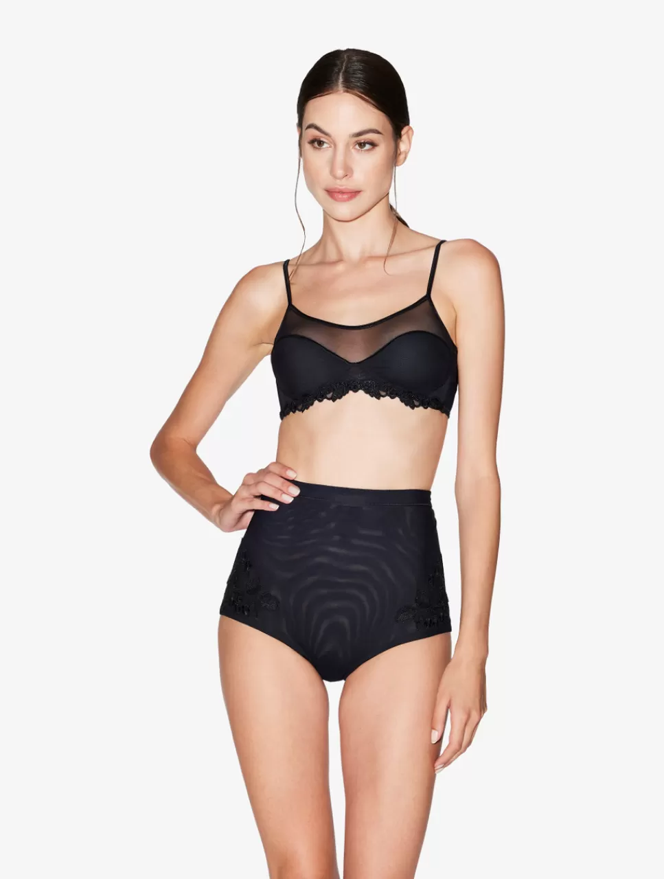 La Perla Braguita De Talle Alto En Tul Elástico Negro Black Sale