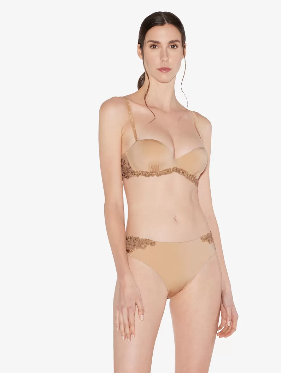 La Perla Braguita Hipster De Lycra Con Tul Bordado Beige Nude Store