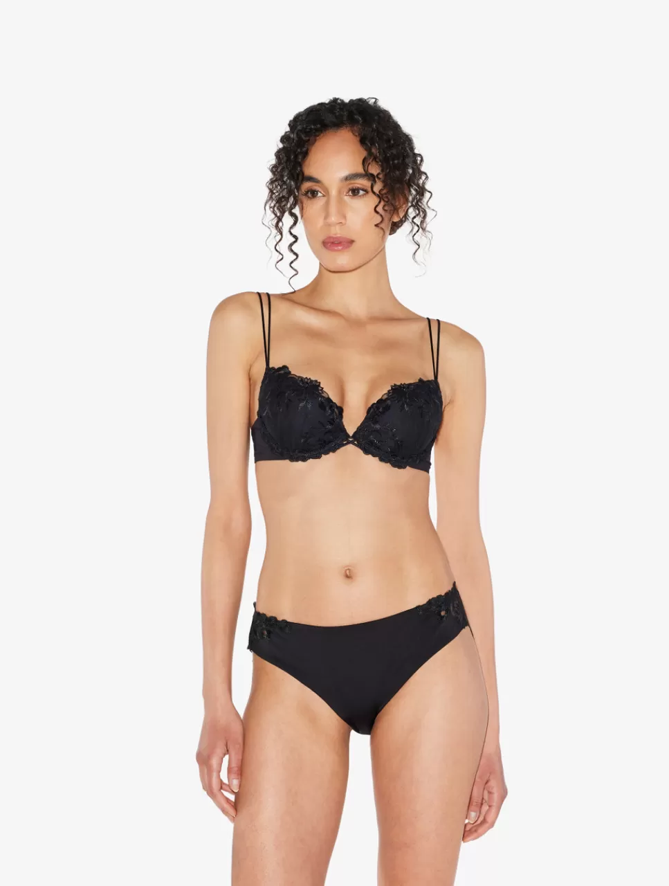 La Perla Braguita Hipster De Lycra Con Tul Bordado Negro Black Outlet