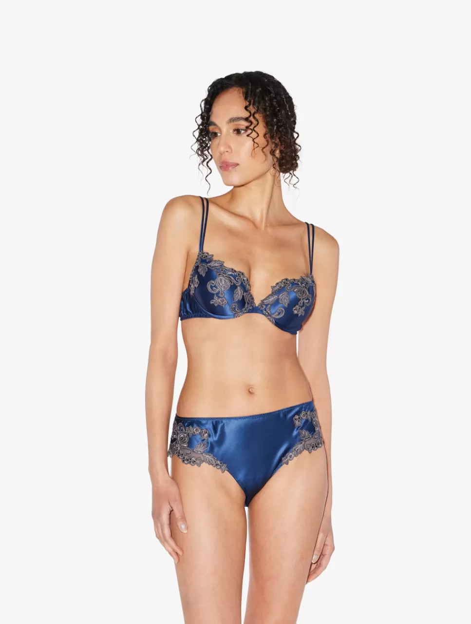 La Perla Braguita Talle Medio De Seda Azul Oscuro Con Frastaglio Color Plata DarkBlue Online