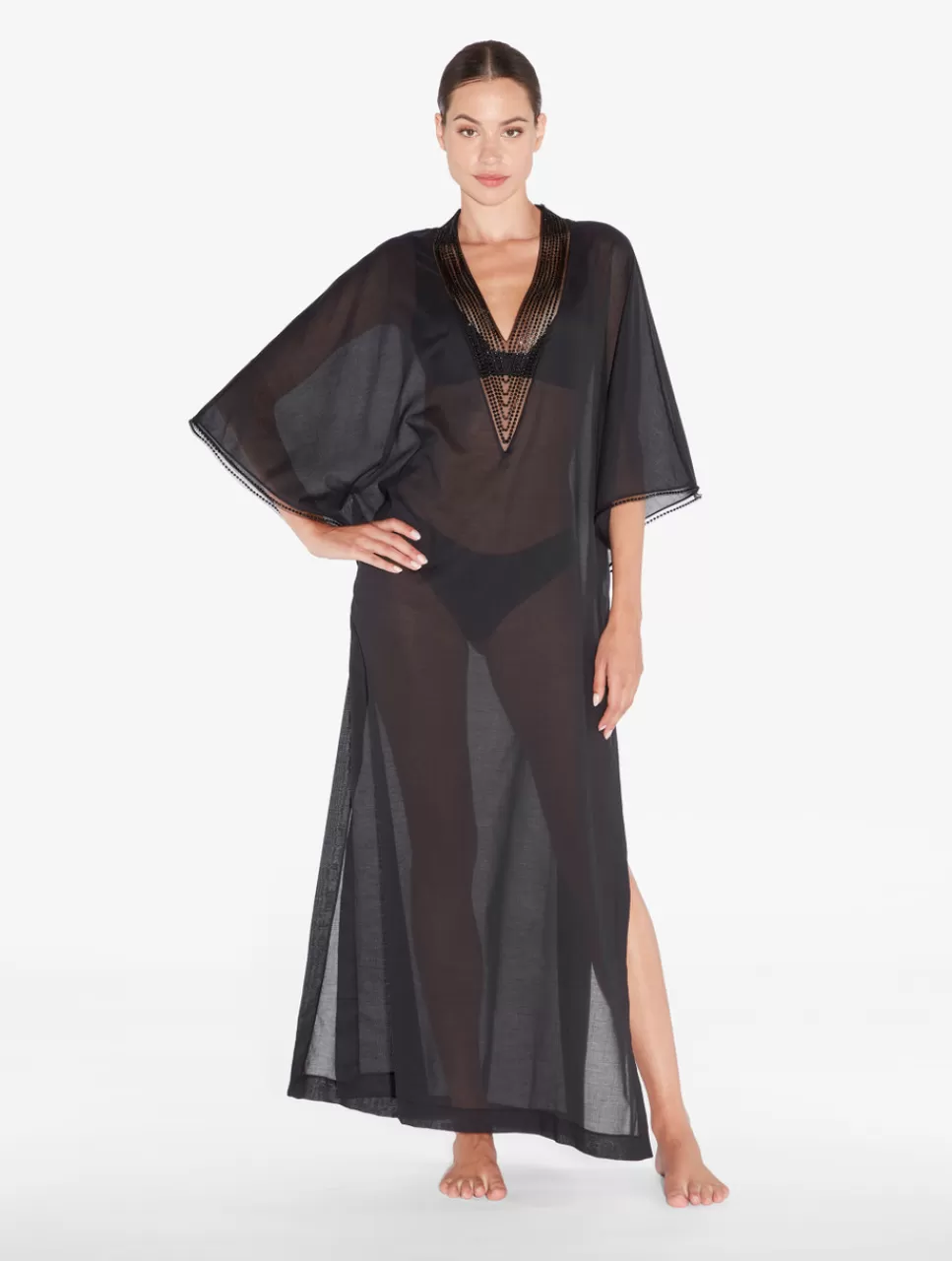 La Perla Caftán De Color Con Cuentas Negro Best Sale