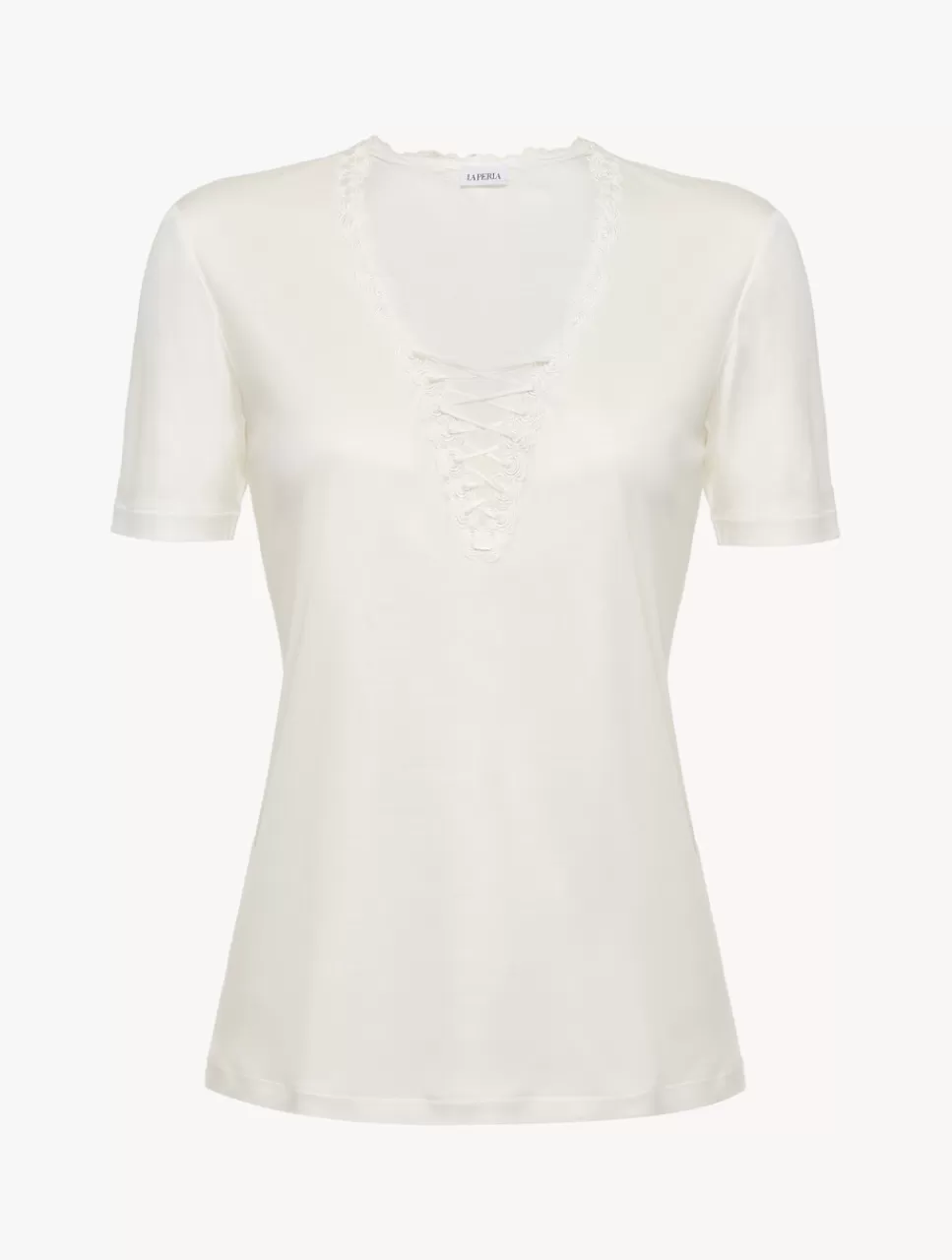 La Perla Camiseta De Pijama En Modal Con Tul Bordado Blanquecino White Online