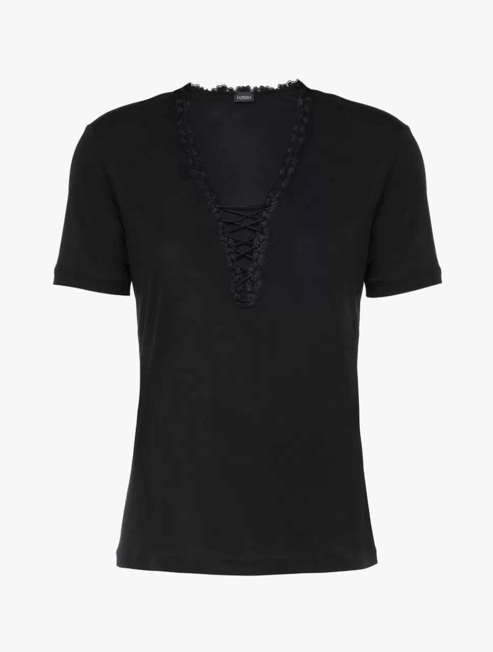 La Perla Camiseta De Pijama En Modal Con Tul Bordado Negro Black Cheap