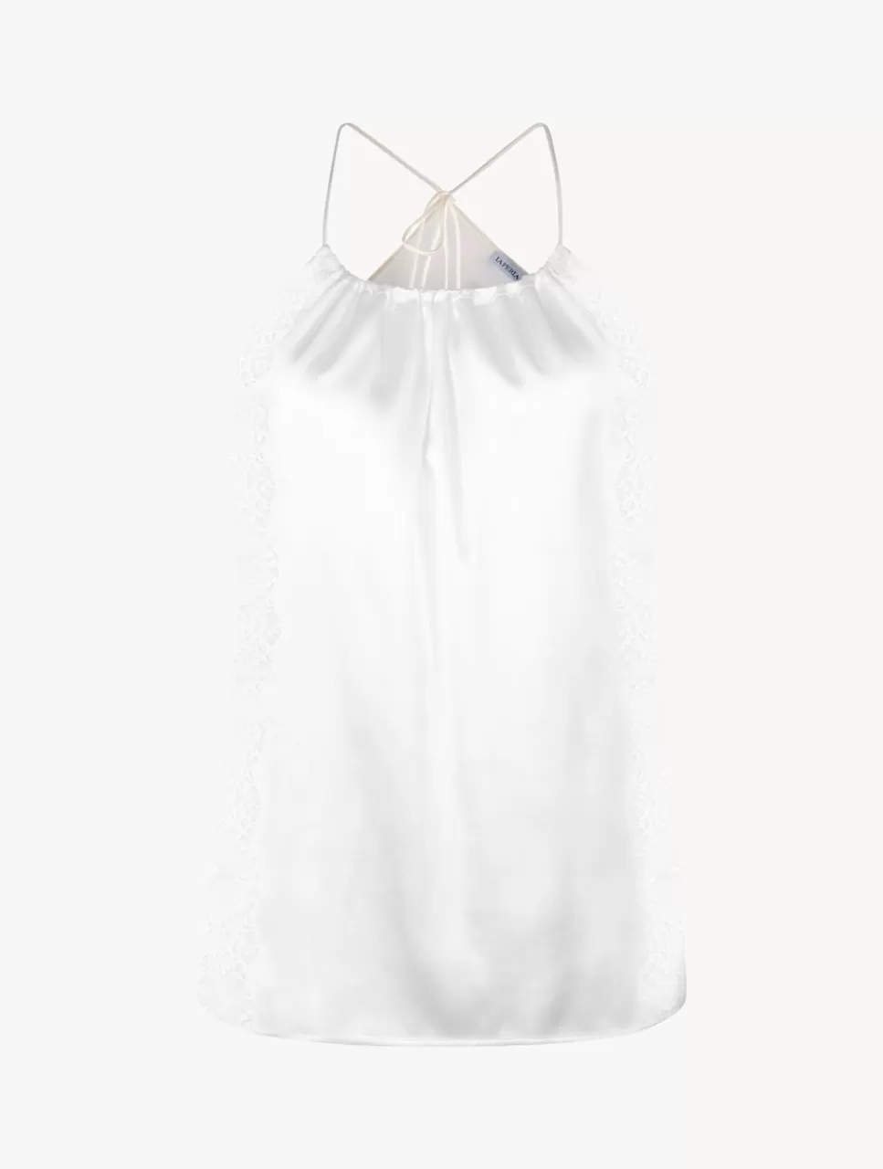 La Perla Camiseta De Seda Blanquecina Con Lazada En La Nuca Y Ribetes De Encaje Leavers White Shop