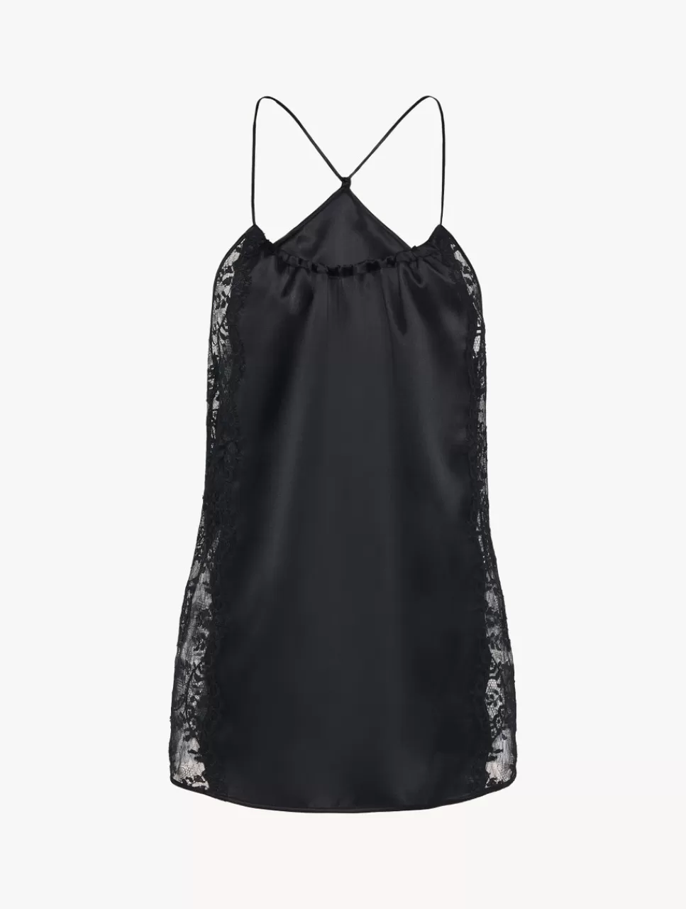 La Perla Camiseta De Seda Negra Con Lazada En La Nuca Y Ribetes De Encaje Leavers Black New