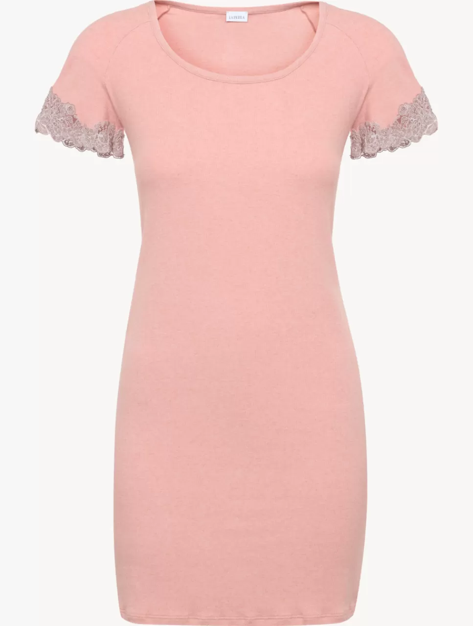 La Perla Camisón Corto Acanalado En Mezcla De Cachemir De Color Blush Clay Con Frastaglio Rosado Outlet