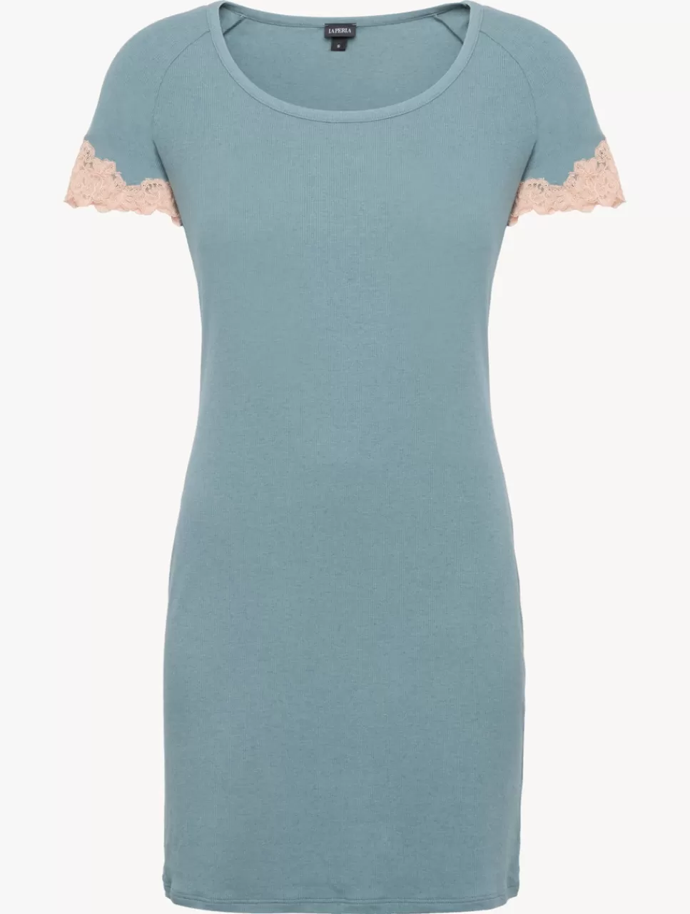 La Perla Camisón Corto Acanalado En Mezcla De Cachemir Sleepy Dream Con Frastaglio Azul Best