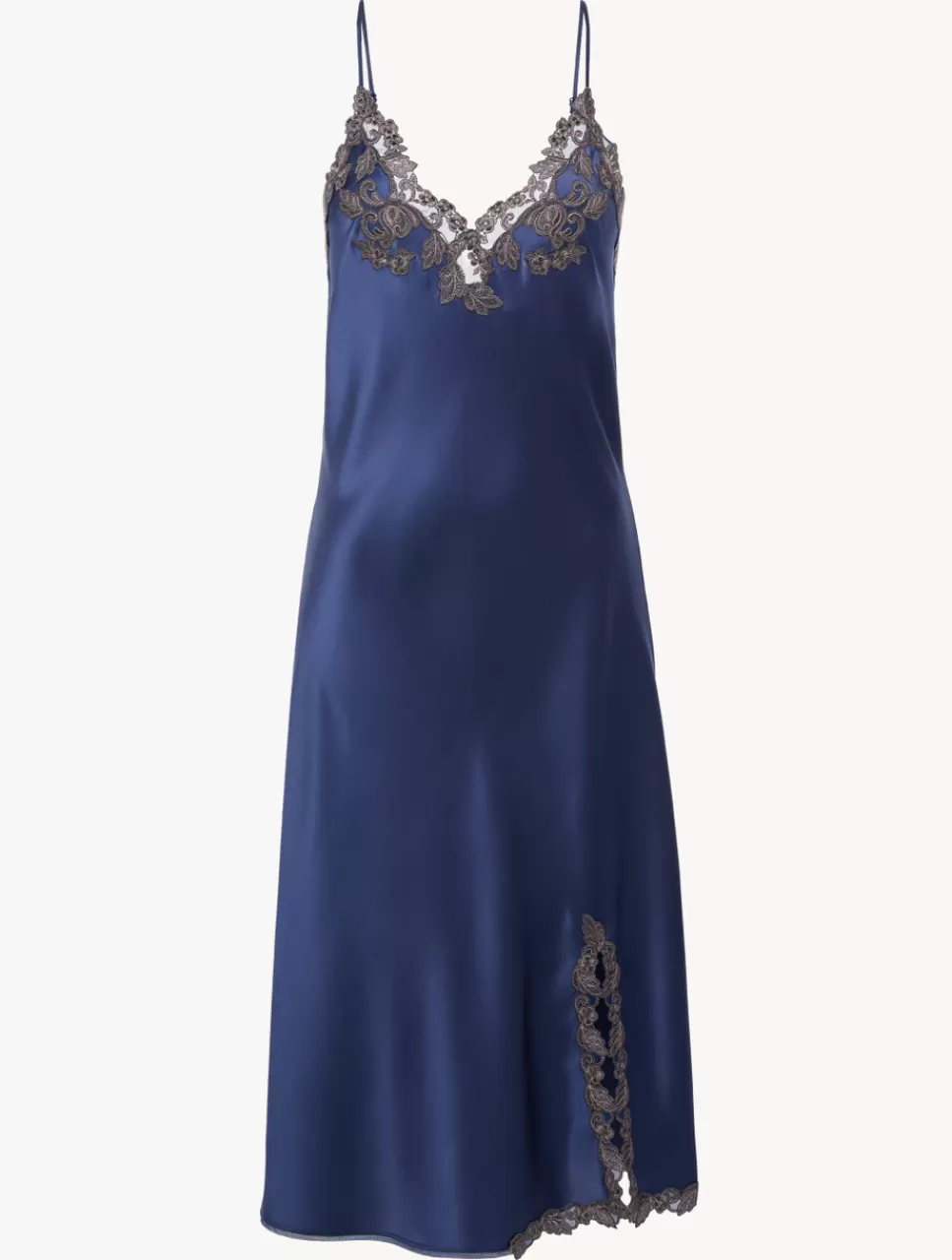La Perla Camisón Corto De Raso De Seda Azul Oscuro Con Frastaglio Azuloscuro Hot