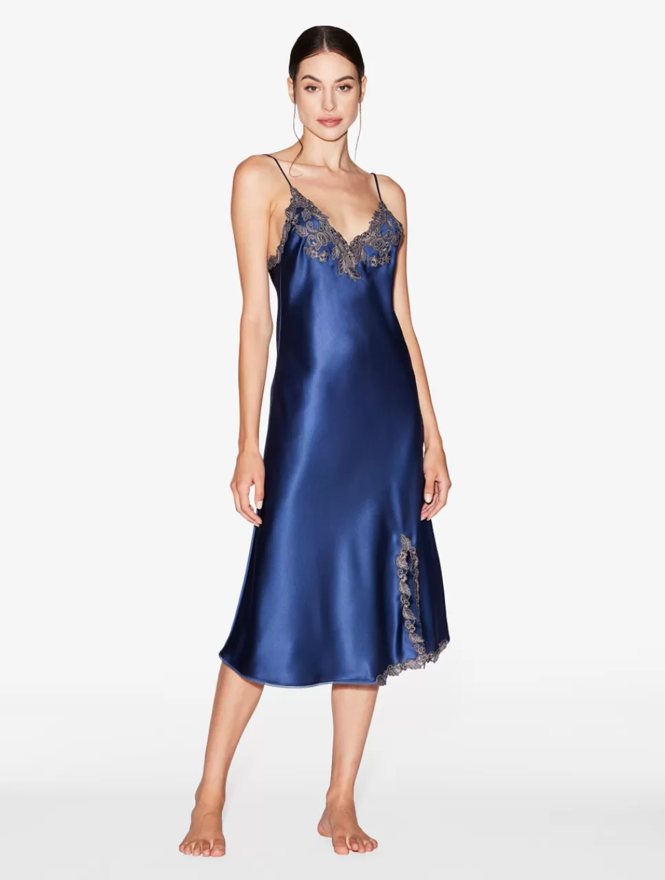 La Perla Camisón Corto De Raso De Seda Azul Oscuro Con Frastaglio Azuloscuro Hot