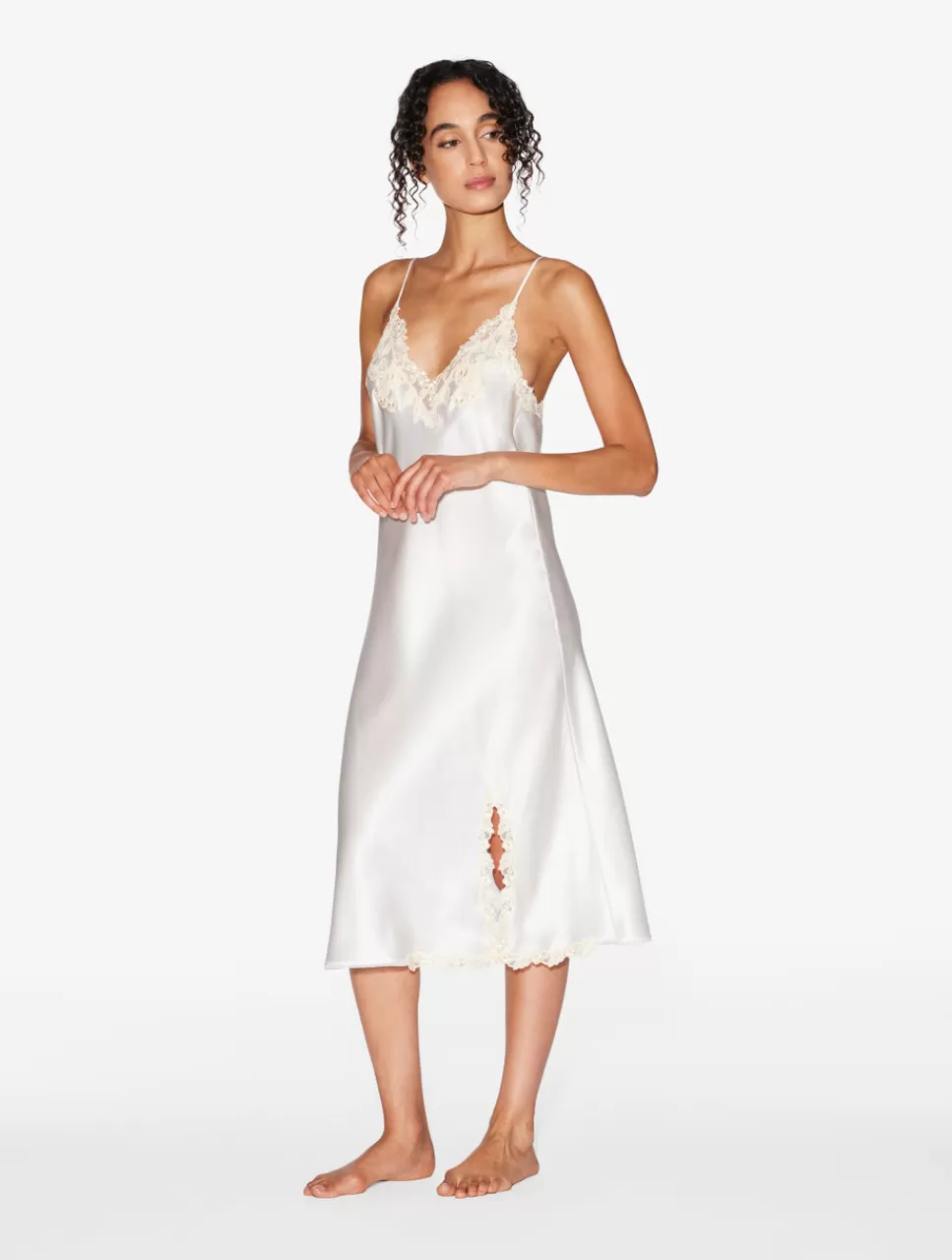 La Perla Camisón Corto De Raso De Seda Con Frastaglio Blanco Best Sale