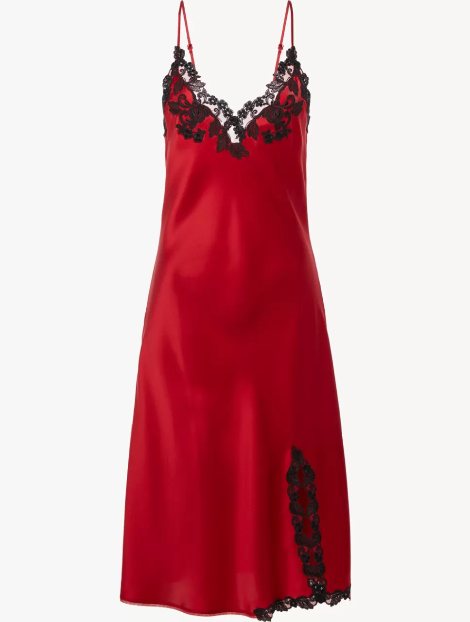 La Perla Camisón Corto De Raso De Seda Con Frastaglio Rojo Discount