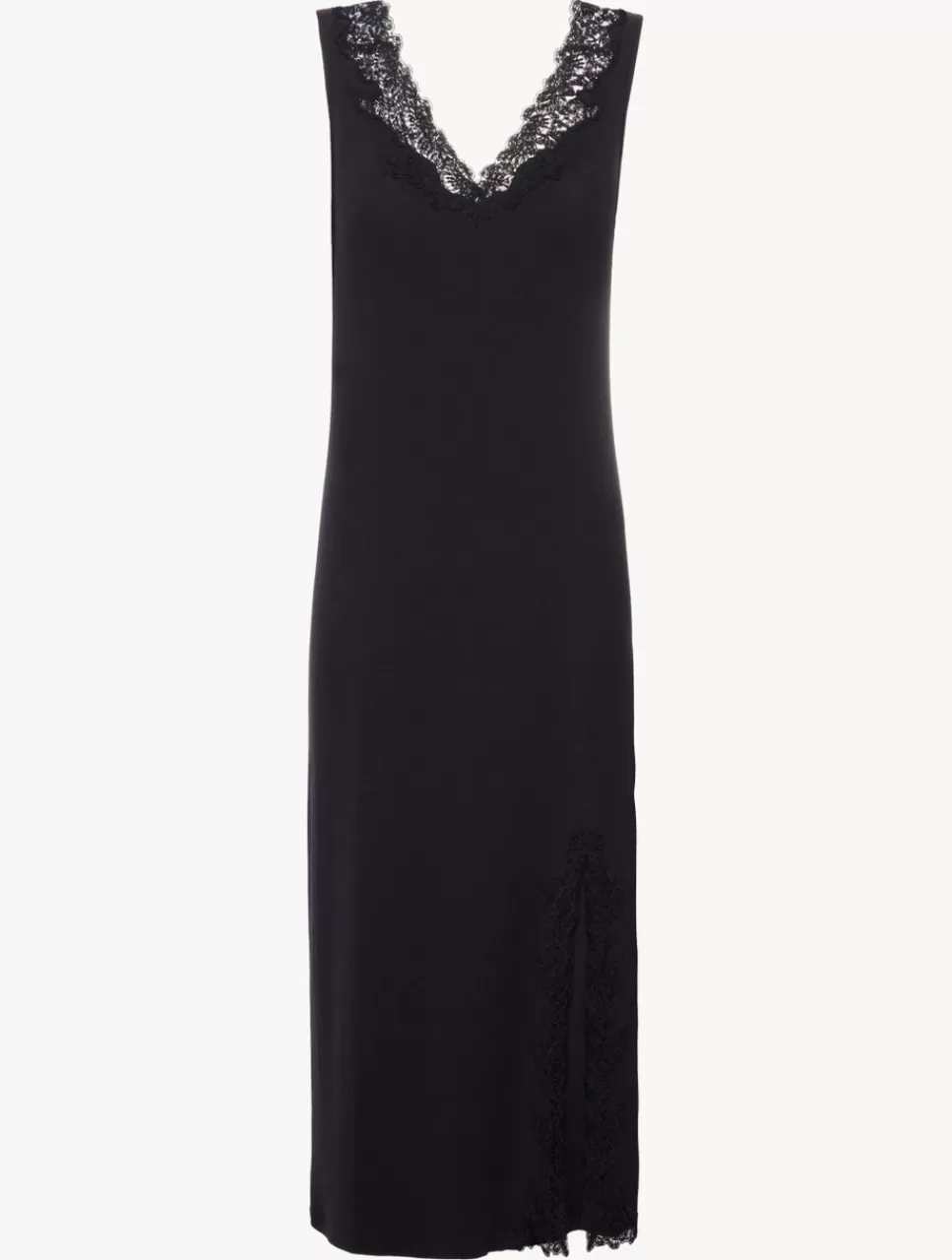 La Perla Camisón Largo Acanalado En Mezcla De Cachemir De Color Onyx Con Frastaglio Negro Online