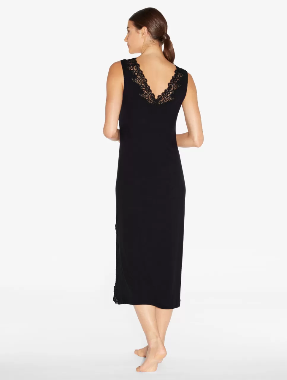 La Perla Camisón Largo Acanalado En Mezcla De Cachemir De Color Onyx Con Frastaglio Negro Online