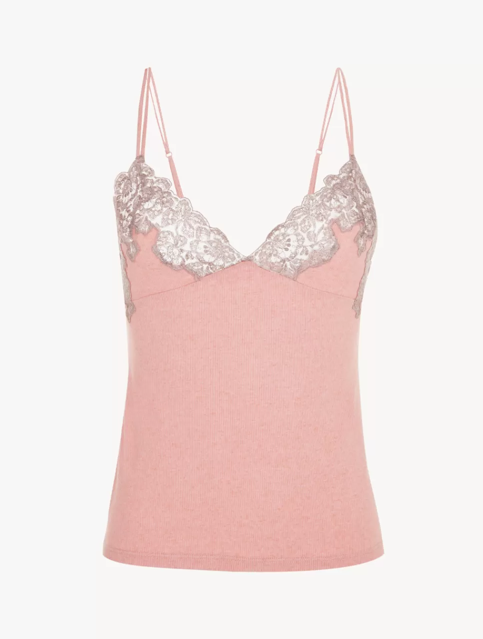 La Perla Camisola Acanalada En Mezcla De Cachemir De Color Blush Clay Con Frastaglio Rosado Online