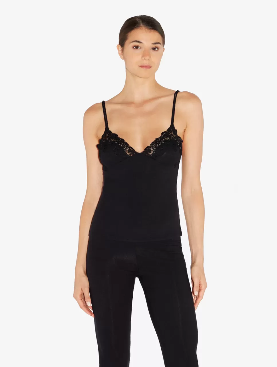 La Perla Camisola Acanalada En Mezcla De Cachemir De Color Onyx Con Frastaglio Negro Online