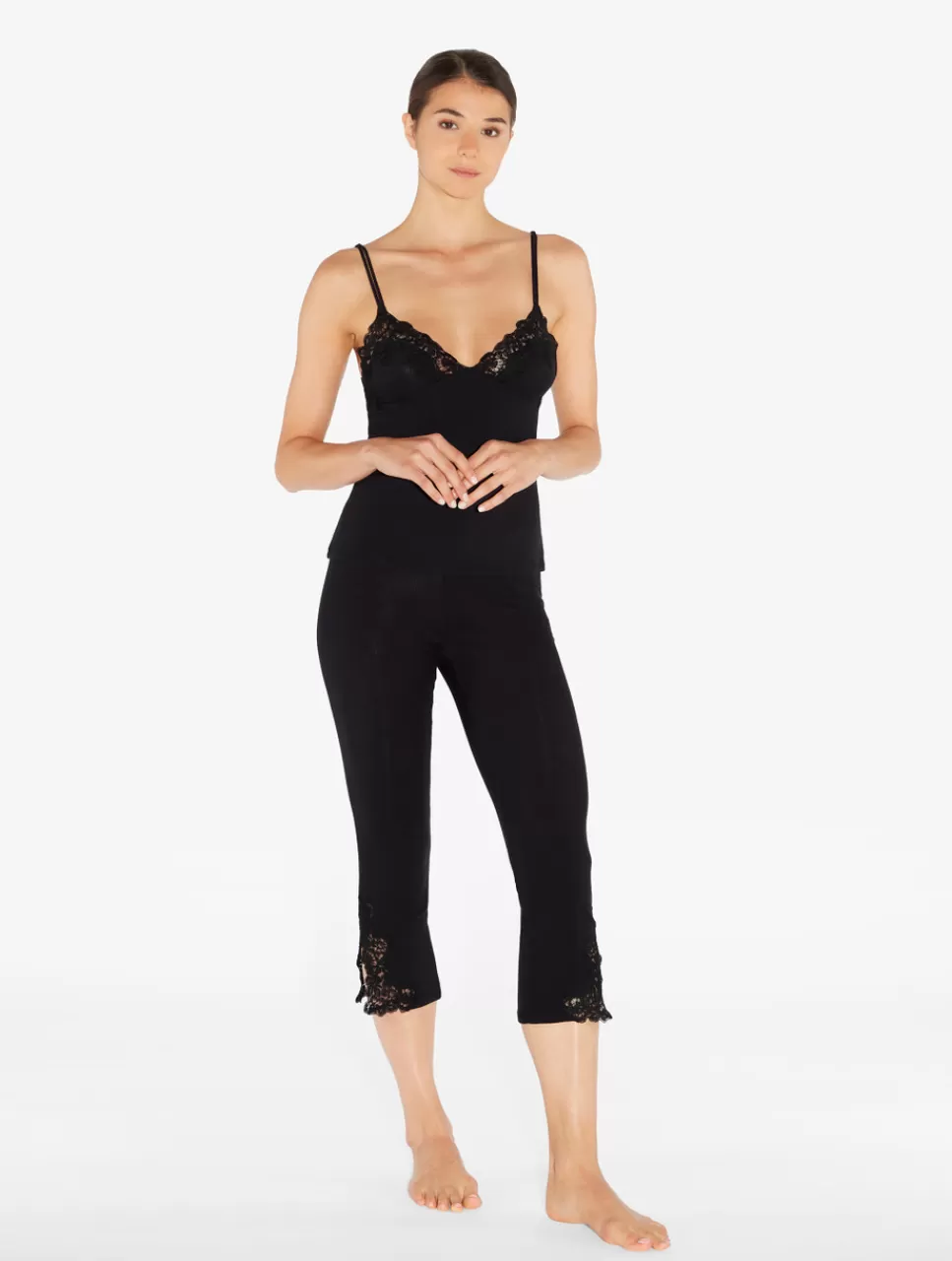 La Perla Camisola Acanalada En Mezcla De Cachemir De Color Onyx Con Frastaglio Negro Online