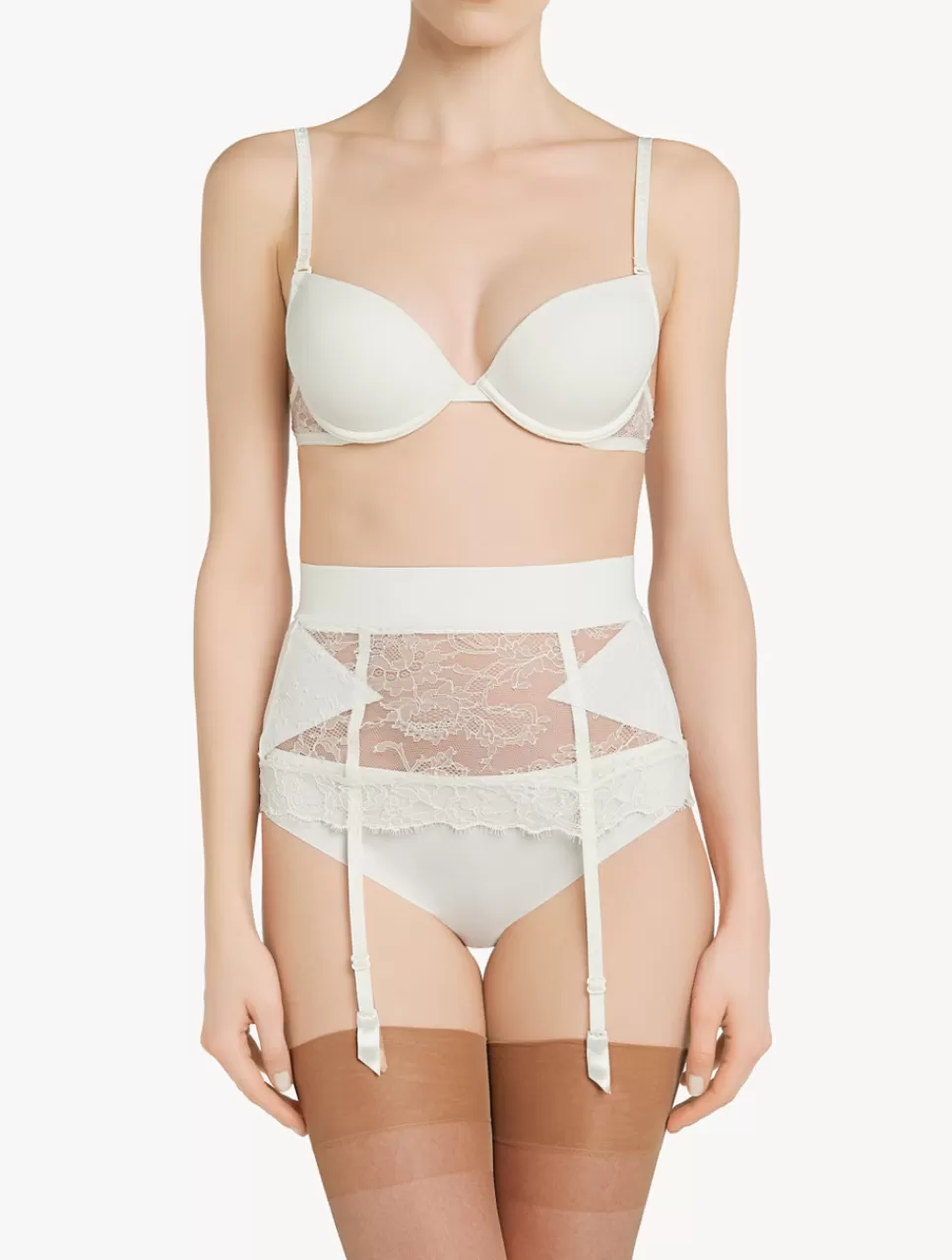 La Perla Liguero Control Fit De Lycra® Con Encaje Chantilly Color Blanco White Hot
