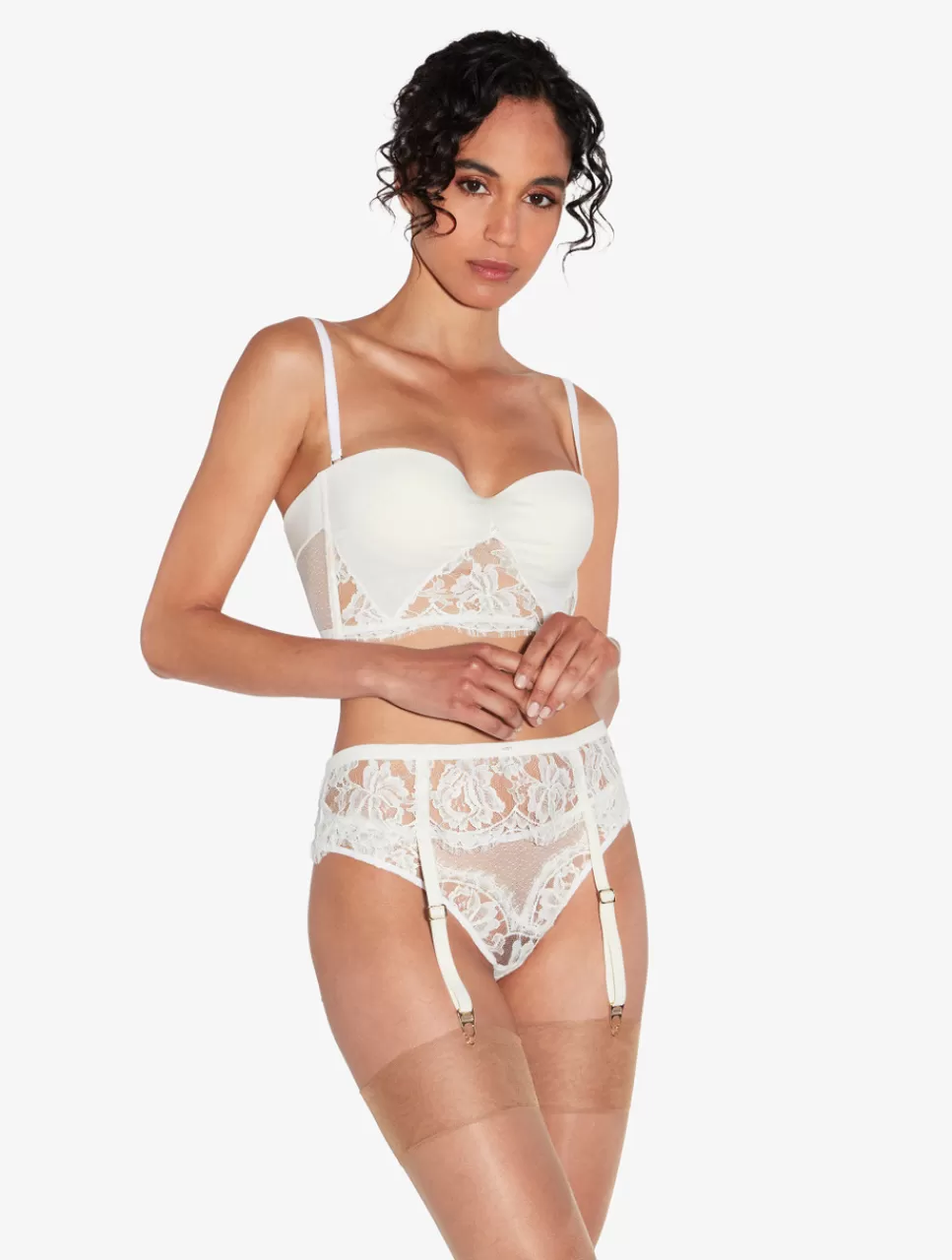 La Perla Liguero De Color Roto Con Encaje Leavers De Algodón Blanco Clearance