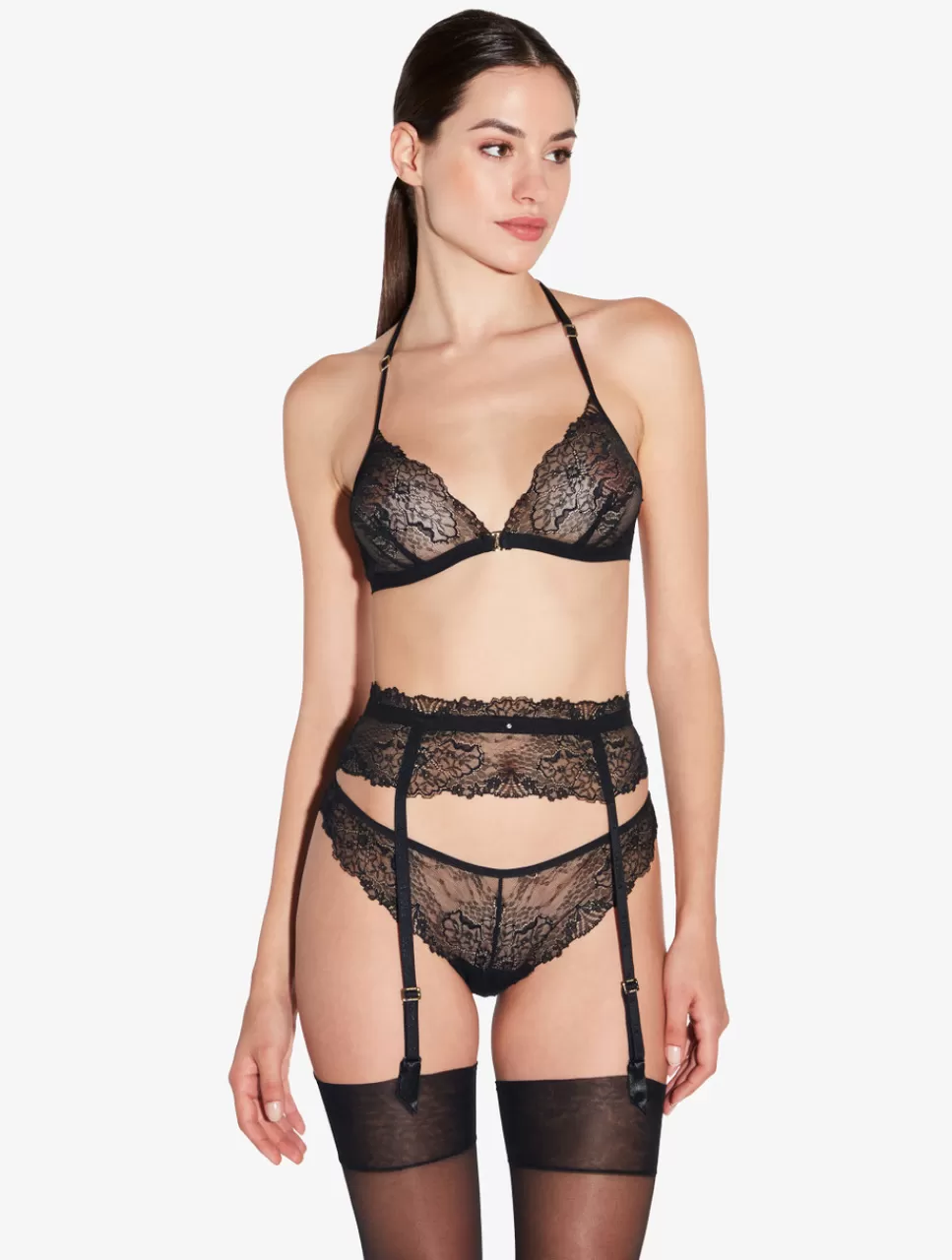 La Perla Liguero De Seda Con Encaje Leavers Negro Clearance