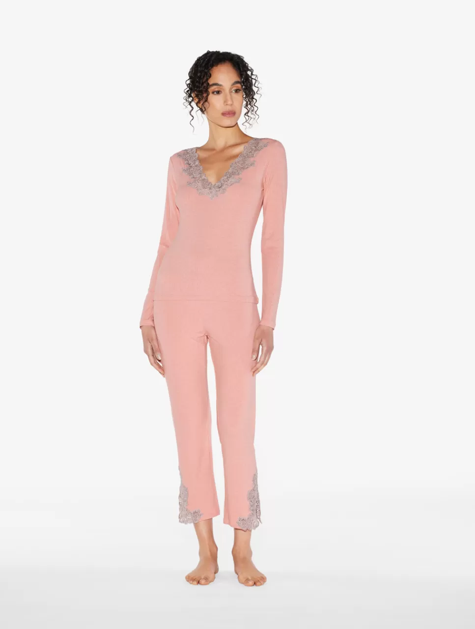 La Perla Pantalón Acanalado En Mezcla De Cachemir De Color Blush Clay Con Frastaglio Rosado Sale