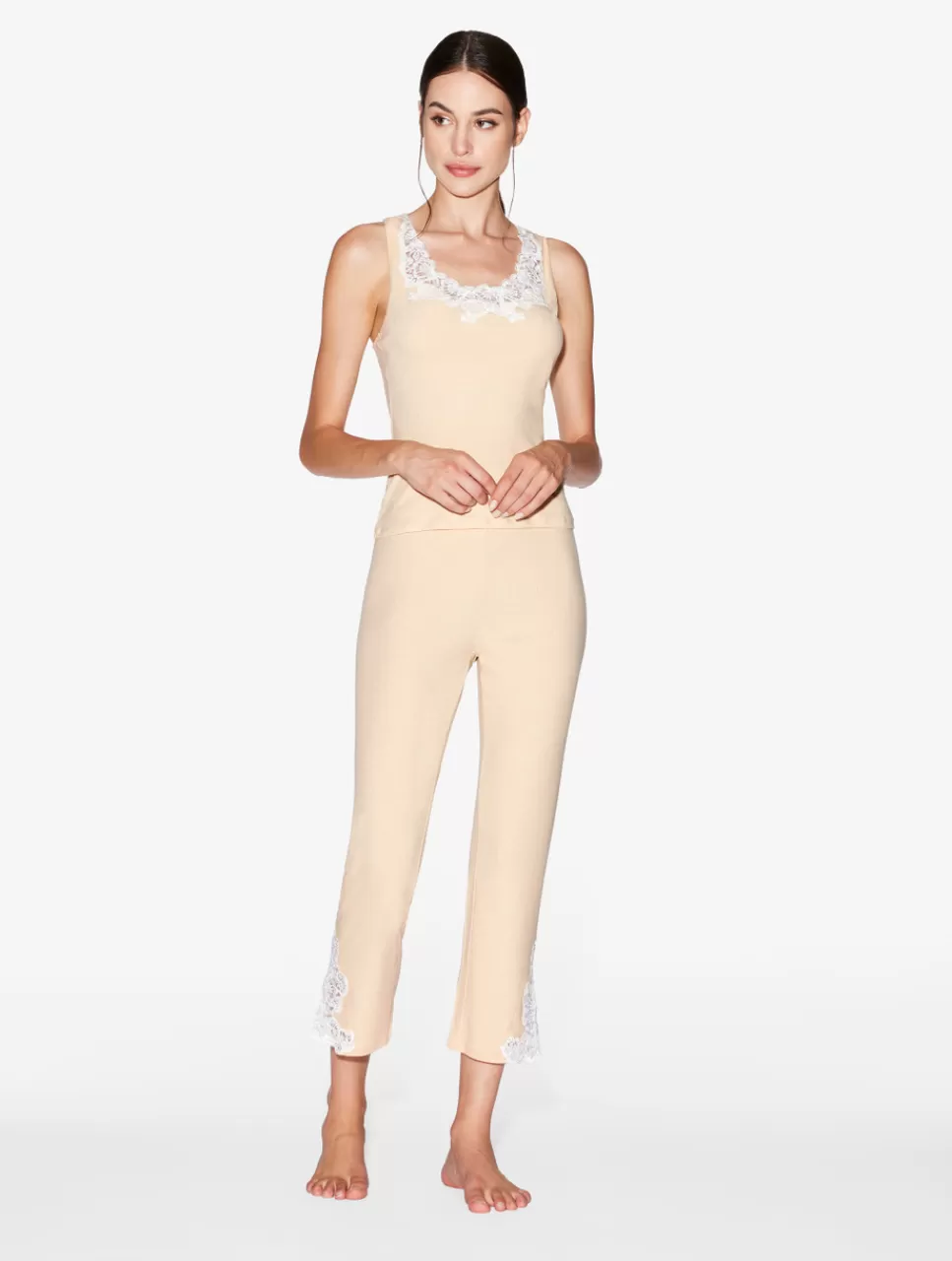 La Perla Pantalón Acanalado En Mezcla De Cachemir De Color Halo Con Frastaglio Amarillo Sale