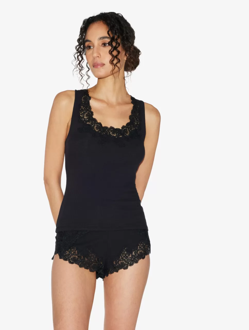 La Perla Pantalón Corto De Pijama Acanalado En Mezcla De Cachemir De Color Onyx Con Frastaglio Negro Sale