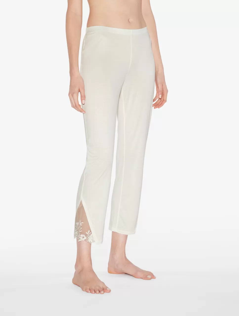La Perla Pantalón De Pijama En Modal Con Tul Bordado Blanquecino White Hot