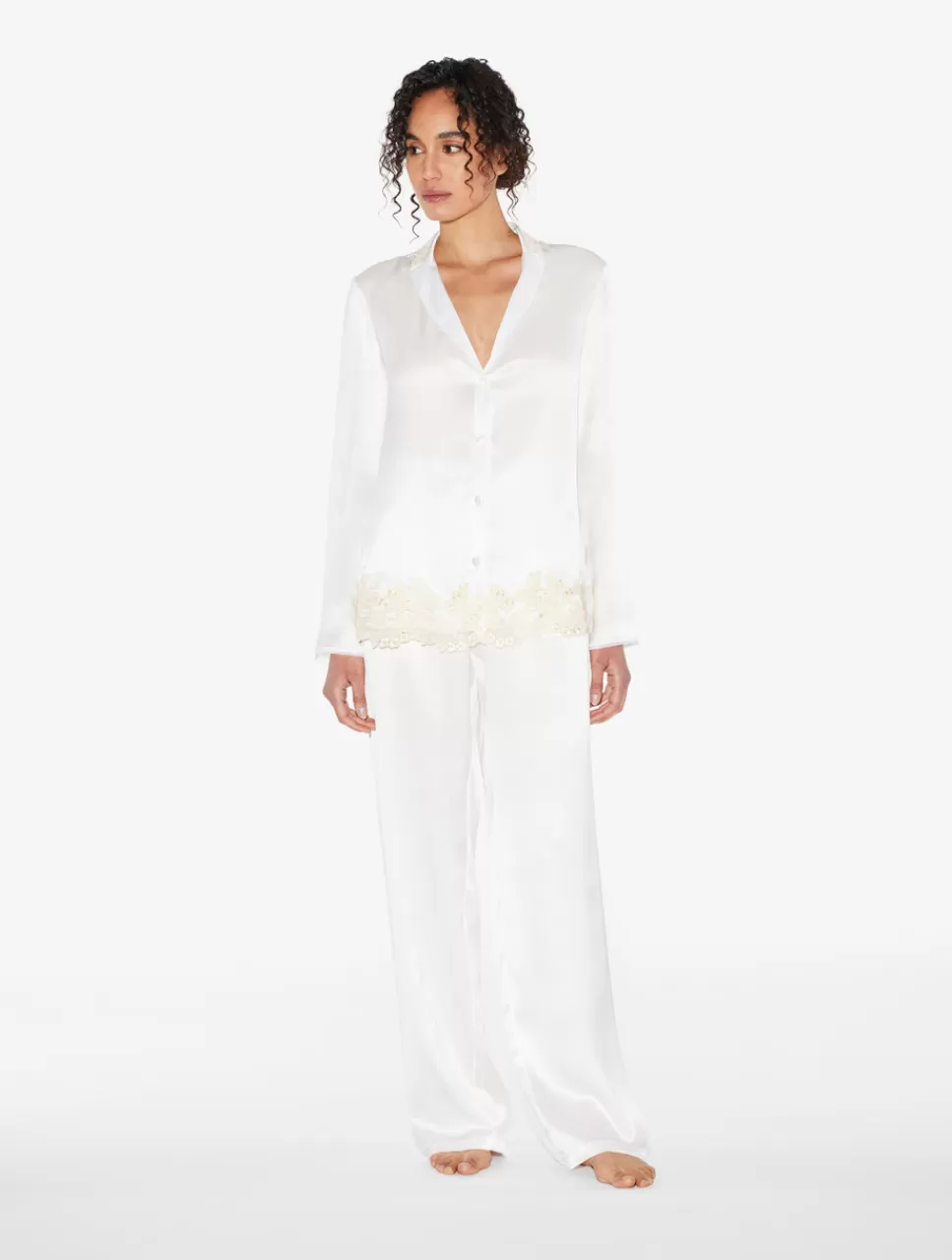 La Perla Pijama Con Frastaglio De Seda Blanco Cheap