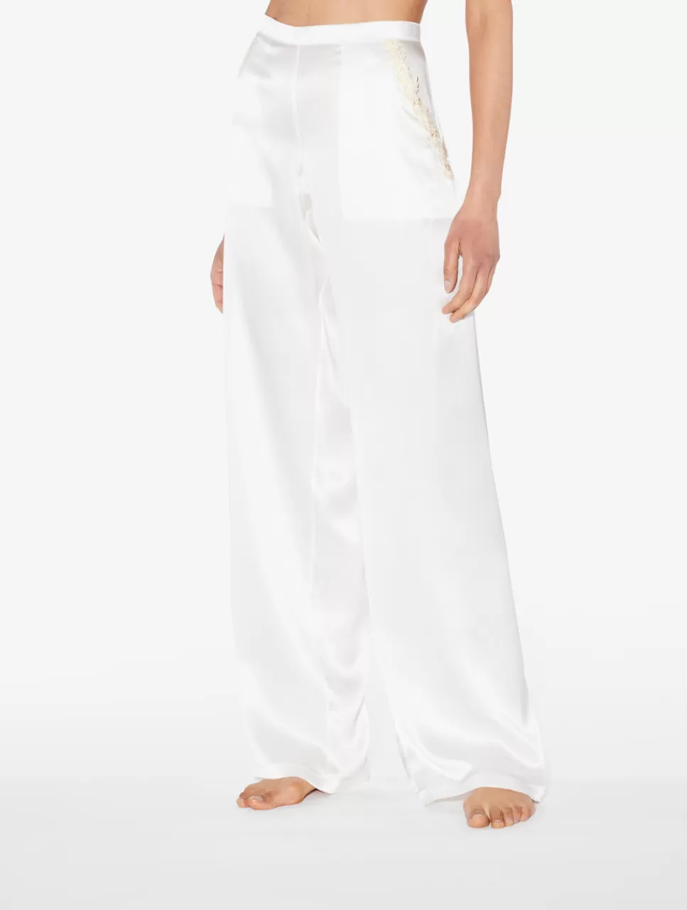 La Perla Pijama Con Frastaglio De Seda Blanco Cheap