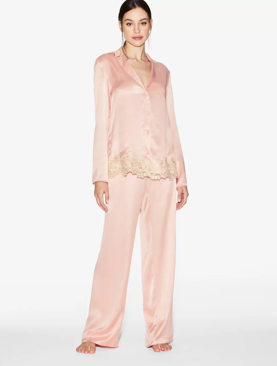 La Perla Pijama Con Frastaglio De Seda Rosa Rosado Sale
