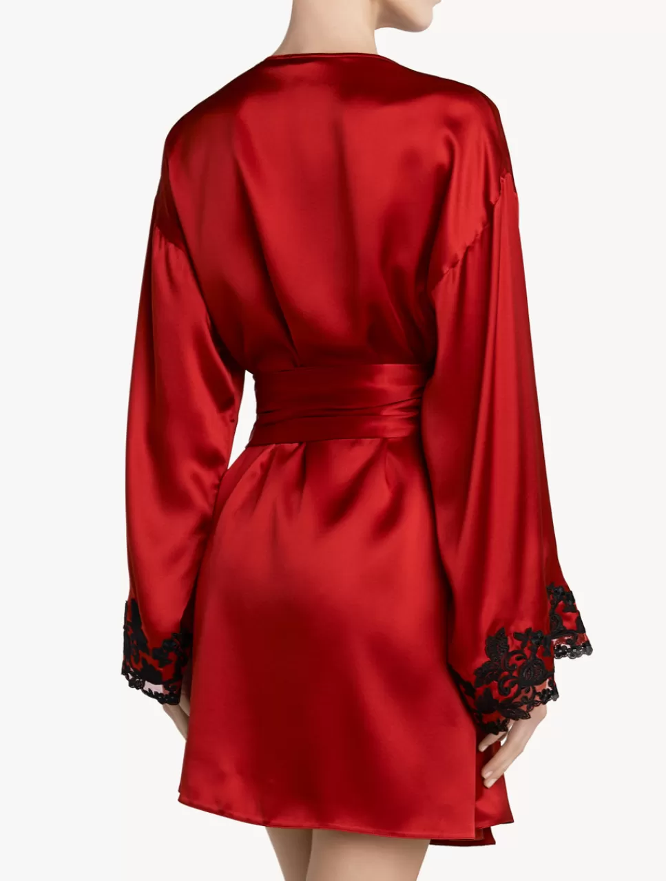 La Perla Silk Satin Short Robe With Frastaglio Red Discount