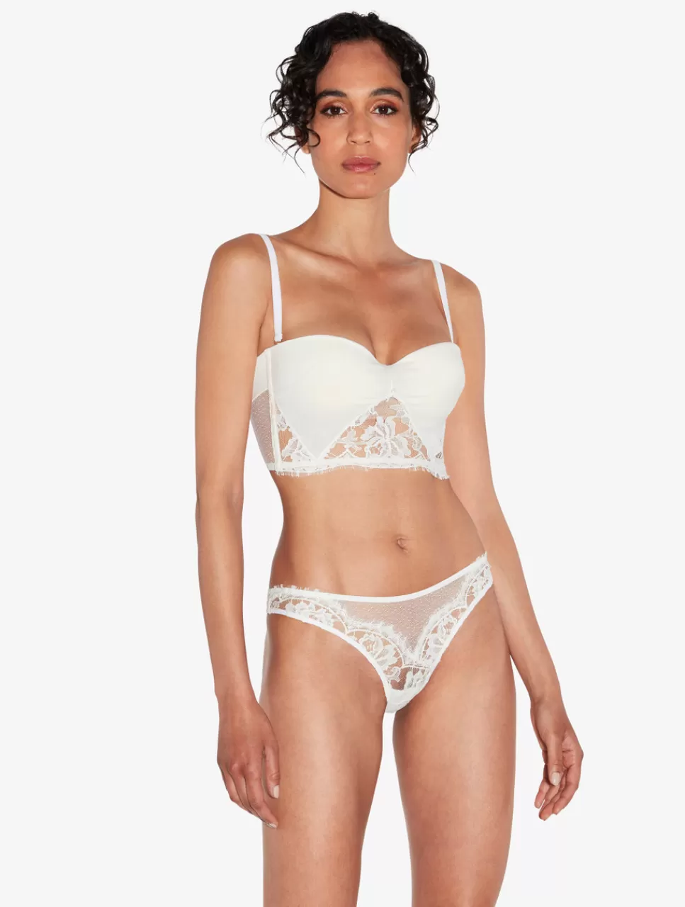 La Perla Sujetador Bandeau Con Encaje Leavers De Algodón De Color Roto Blanco Cheap