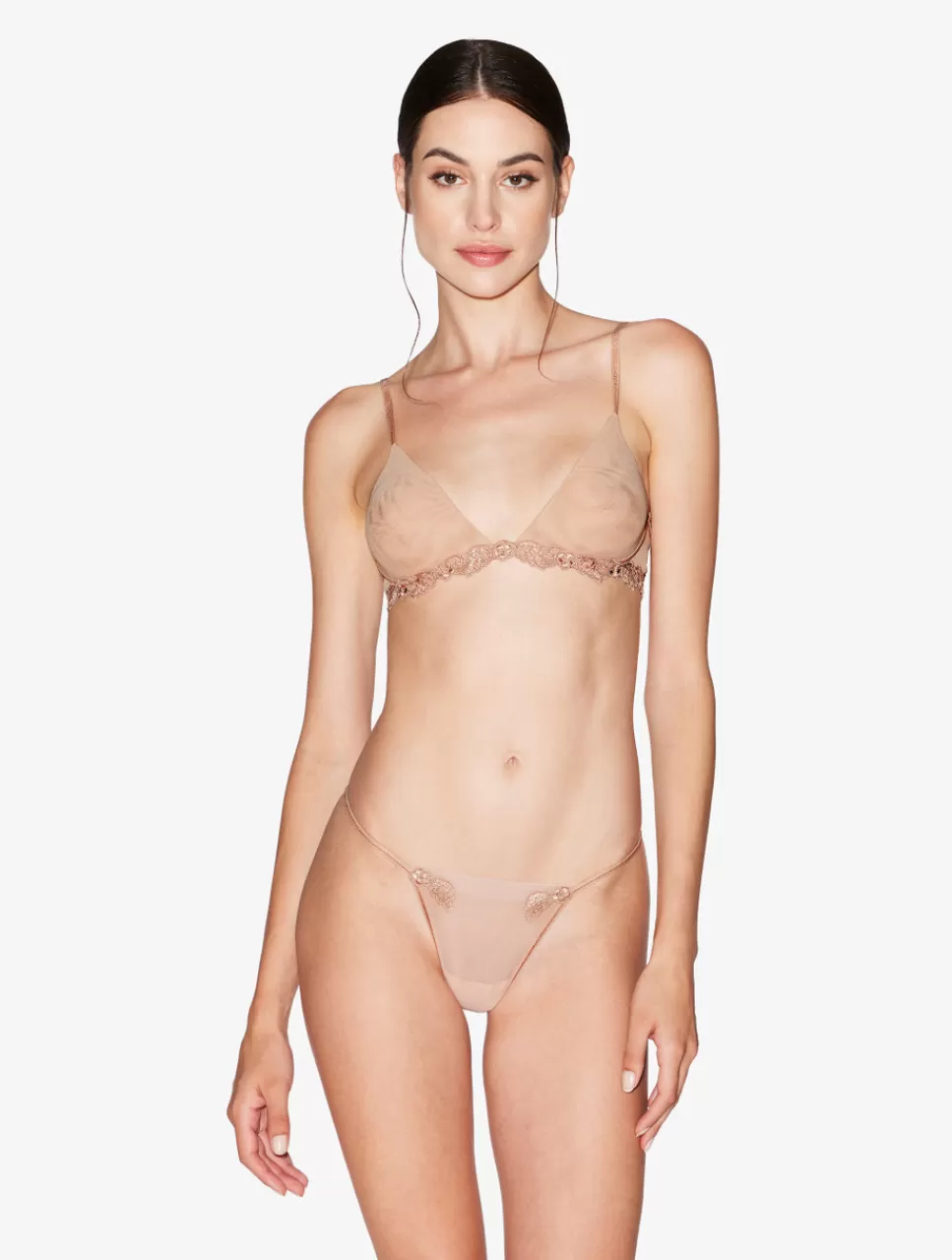 La Perla Sujetador Triangular De Tul Elástico Arena Transparente Nude New