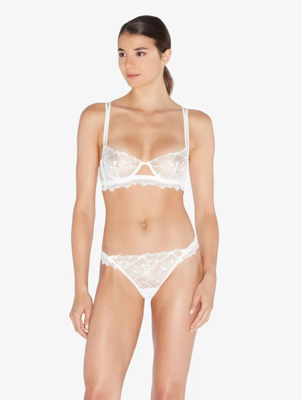 La Perla Tanga Con Encaje Leavers De Color Hueso White Outlet