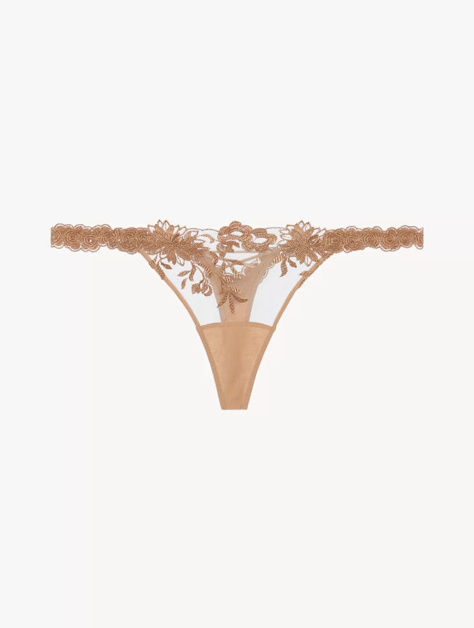 La Perla Tanga De Lycra Con Tul Bordado Beige Nude Fashion