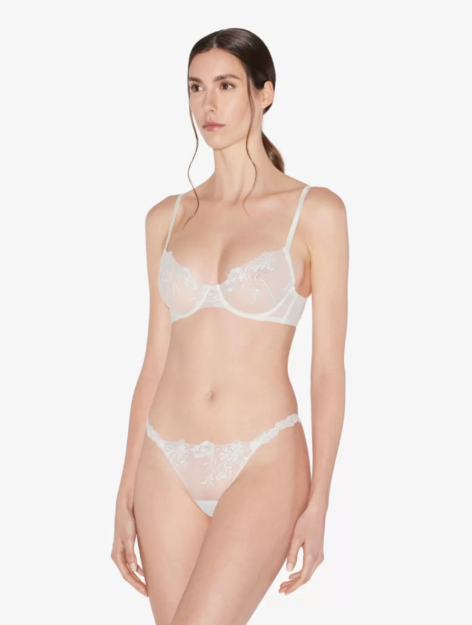 La Perla Tanga De Lycra Con Tul Bordado Blanquecino White Best Sale