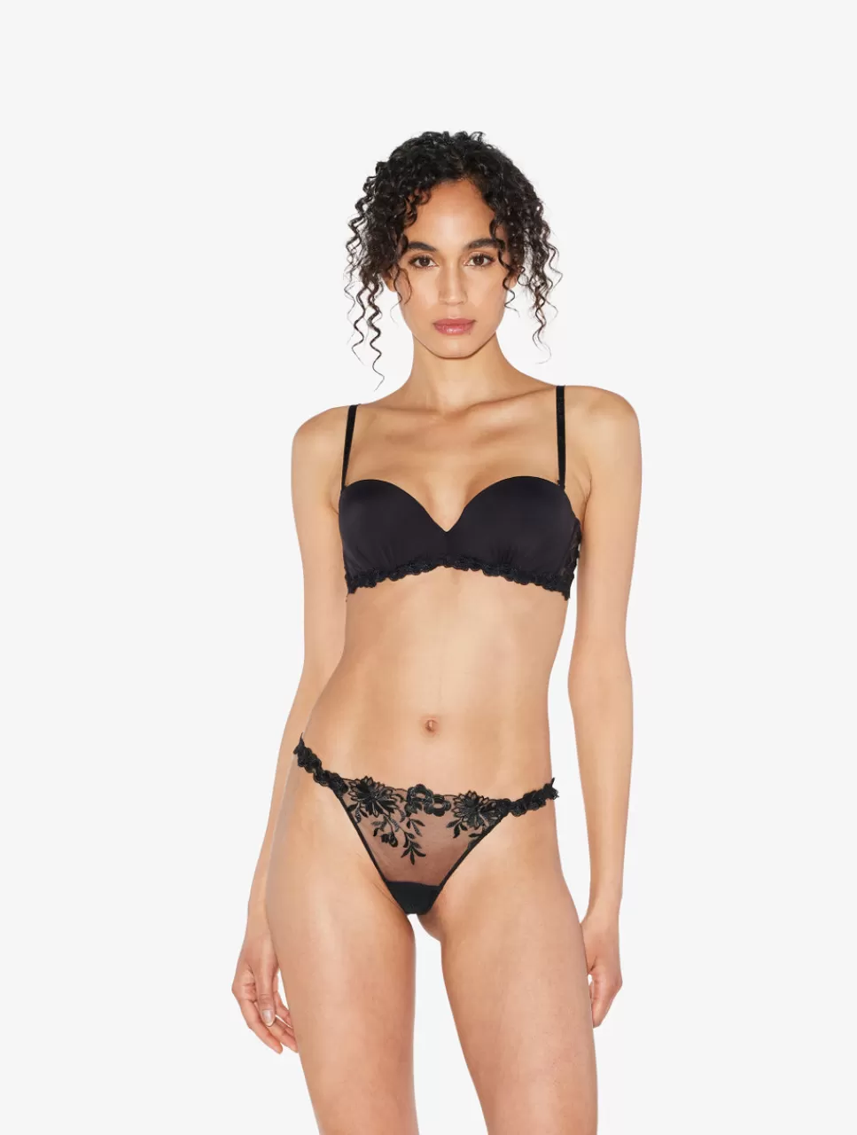 La Perla Tanga De Lycra Con Tul Bordado Negro Black New